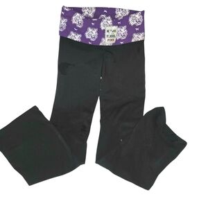 PINK VS Black Pants LSU Purple Tiger Print Fold Over Yoga Waistband